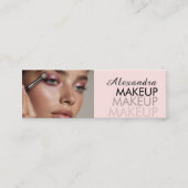 Blush Pink Black Script Photo Makeup Mini Visitenkarte (Vorderseite)