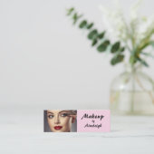 Blush Pink Black Script Photo Makeup Mini Visitenkarte (Stehend Vorderseite)