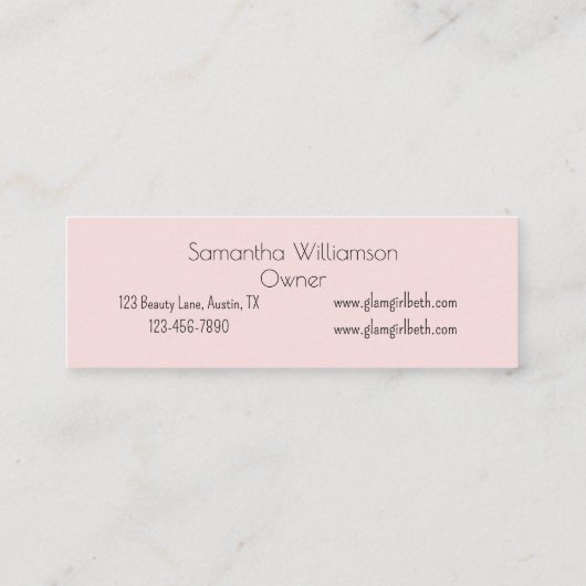 Blush Pink Black Script Photo Makeup Mini Visitenkarte (Rückseite)