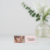 Blush Pink Black Script Photo Makeup  Mini Visitenkarte (Stehend Vorderseite)