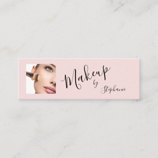 Blush Pink Black Script Photo Makeup Mini Visitenkarte (Vorderseite)