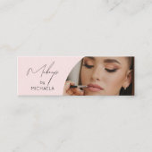 Blush Pink Black Script Photo Makeup Modern Mini Visitenkarte (Vorderseite)