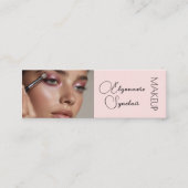 Blush Pink Black Script Photo Makeup QR Social Mini Visitenkarte (Vorderseite)