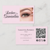 Blush Pink Black Script Photo Makeup Telefonnummerkarte (Vorne/Hinten)