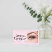 Blush Pink Black Script Photo Makeup Telefonnummerkarte (Stehend Vorderseite)