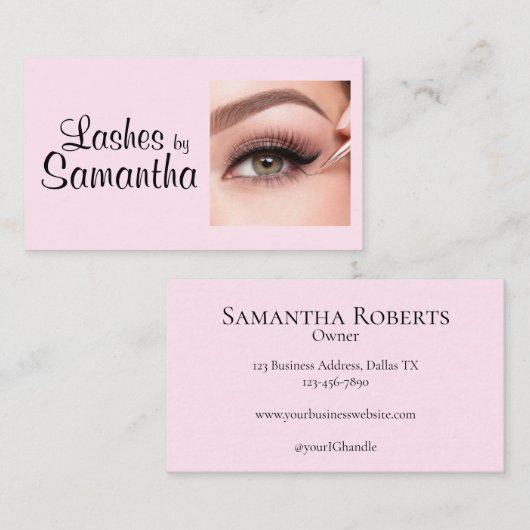 Blush Pink Black Script Photo Makeup Telefonnummerkarte (Vorne/Hinten)