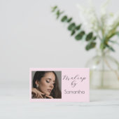Blush Pink Black Script Photo Makeup Visitenkarte (Stehend Vorderseite)