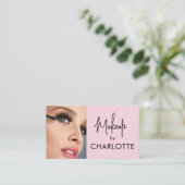 Blush Pink Black Script Photo Makeup Visitenkarte (Stehend Vorderseite)