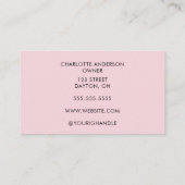 Blush Pink Black Script Photo Makeup Visitenkarte (Rückseite)