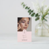 Blush Pink Black Script Photo Makeup Visitenkarte (Stehend Vorderseite)