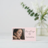 Blush Pink Black Script Photo Makeup Visitenkarte (Stehend Vorderseite)
