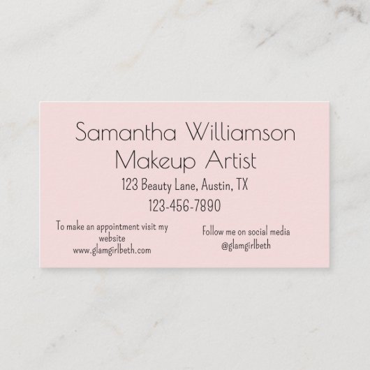 Blush Pink Black Script Photo Makeup Visitenkarte (Rückseite)