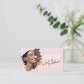 Blush Pink Black Script Photo Makeup Visitenkarte (Stehend Vorderseite)