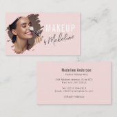 Blush Pink Black Script Photo Makeup Visitenkarte (Vorne/Hinten)
