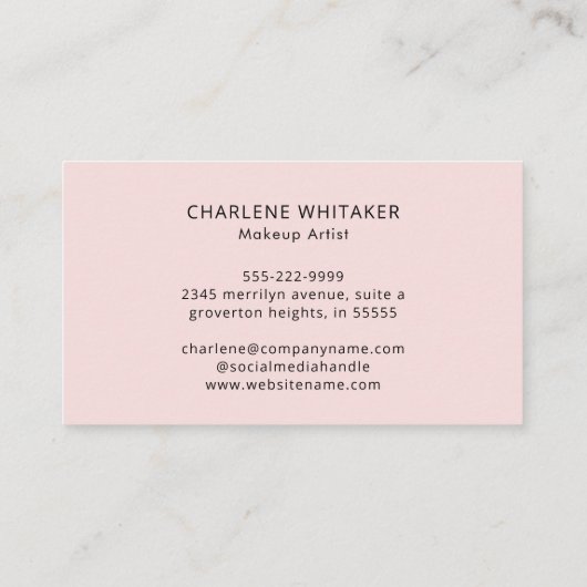 Blush Pink Black Script Photo Makeup Visitenkarte (Rückseite)
