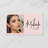 Blush Pink Black Script Photo Makeup Visitenkarte (Vorderseite)
