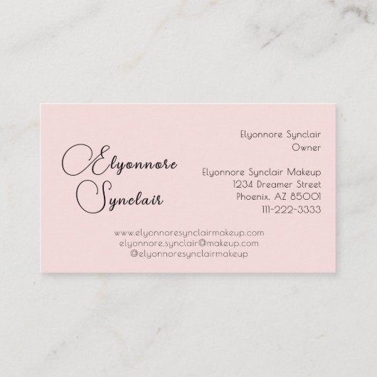 Blush Pink Black Script Photo Makeup  Visitenkarte (Rückseite)