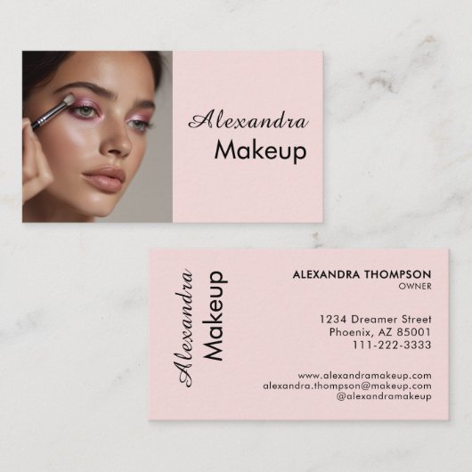 Blush Pink Black Script Photo Makeup  Visitenkarte (Vorne/Hinten)