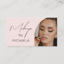 Blush Pink Black Script Photo Makeup Visitenkarte