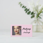Blush Pink Black Script Photo Makeup Visitenkarte (Stehend Vorderseite)