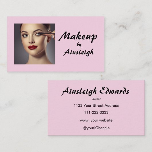 Blush Pink Black Script Photo Makeup Visitenkarte (Vorne/Hinten)