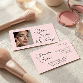 Blush Pink Black Script Photo Makeup  Visitenkarte