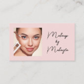 Blush Pink Black Script Photo Makeup Visitenkarte (Vorderseite)