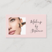 Blush Pink Black Script Photo Makeup Visitenkarte (Vorderseite)