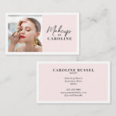 Blush Pink Black Script Photo Makeup Visitenkarte (Vorne/Hinten)