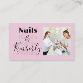 Blush Pink Black Script Photo Nails Business Card Visitenkarte (Vorderseite)