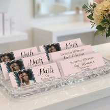 Blush Pink Black Script Photo Nails Business Mini