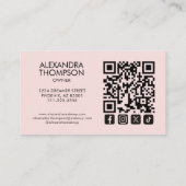 Blush Pink Black Script Qr Code Social Icon Makeup Visitenkarte (Rückseite)