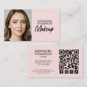 Blush Pink Black Script Qr Code Social Icon Makeup Visitenkarte (Vorne/Hinten)