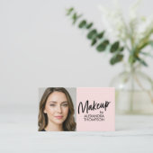 Blush Pink Black Script Qr Code Social Icon Makeup Visitenkarte (Stehend Vorderseite)