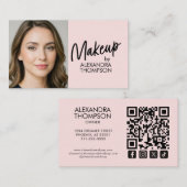 Blush Pink Black Script Qr Code Social Icon Makeup Visitenkarte (Vorne/Hinten)