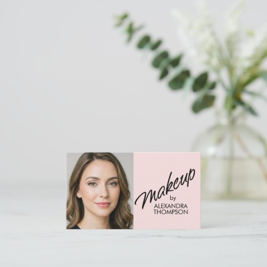 Blush Pink Black Script Qr Code Social Icon Makeup Visitenkarte (Stehend Vorderseite)