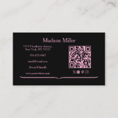 Blush Pink Black Social Icon QR Code Photo Makeup Visitenkarte (Rückseite)