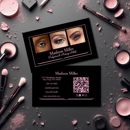 Blush Pink Black Social Icon QR Code Photo Makeup Visitenkarte