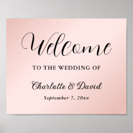 Blush Pink Black Wedding Empfang Begrüßungszeichen Poster