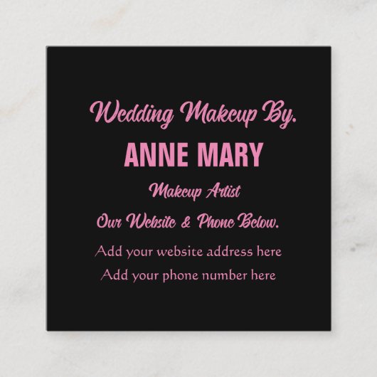 Blush Pink Black Wedding Makeup Künstlername Begleitkarte (Vorderseite)