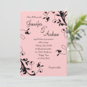 Blush Pink Black Wirbel Pearl Hochzeit Einladung (Stehend Vorderseite)