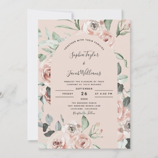 Blush Pink Bläschen Eukalyptus Grüne Hochzeit Einladung (Vorderseite)