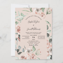 Blush Pink Bläschen Eukalyptus Grüne Hochzeit Einladung