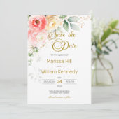 Blush Pink Bläschen Eukalyptus Wedding Save the Da Einladung (Stehend Vorderseite)