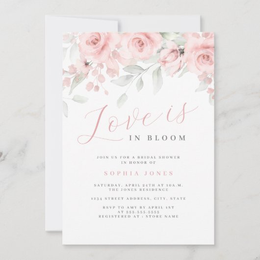 Blush Pink Bläschen Liebe ist in Bloom Brautparty Einladung (Vorderseite)