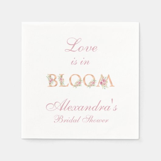 Blush Pink Bläschen Liebe ist in Bloom Brautparty Serviette (Vorderseite)