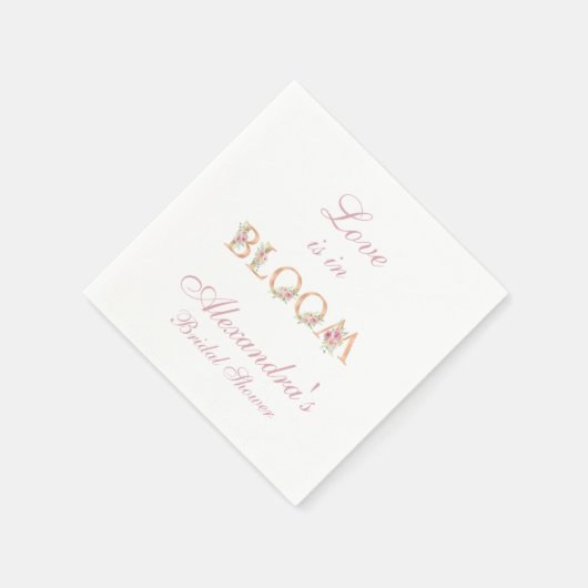 Blush Pink Bläschen Liebe ist in Bloom Brautparty Serviette (Ecke)
