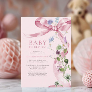 Blush Pink Bläschen Wildblume Babydusche Einladung