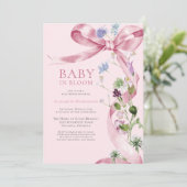 Blush Pink Bläschen Wildblume Babydusche Einladung (Stehend Vorderseite)