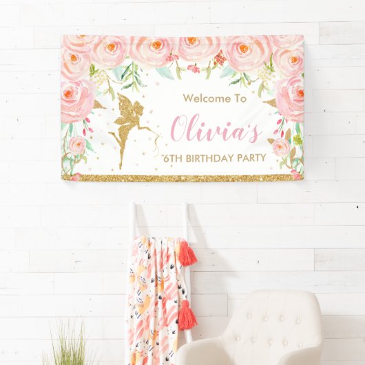 Blush Pink Bläserblüte Birthday Dusche Hintergrund Banner (Insitu)
